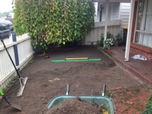 Synthetic Grass Melbourne: Hand excavated front yard at 80mm with fall away from house.
